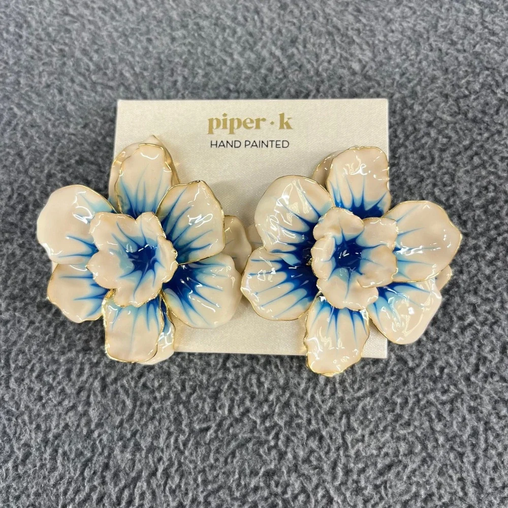 Piper K Floral Clip-On Earrings & Hair Claw Set Beach Tropical Bora Hand Painted